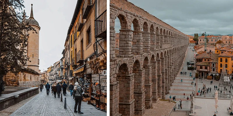 Detail of the aqueduct's mortarless construction showing how granite blocks fit together with perfect precision